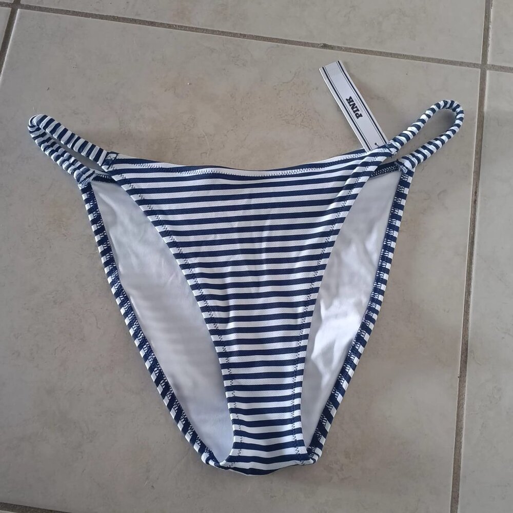 PINK Navy Blue and White Striped Print Thongs for Women Panties NEW 2026